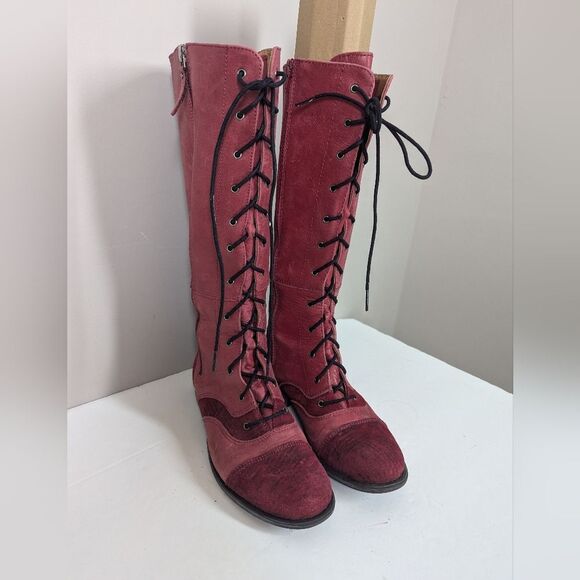 Portofino Italy Red Leather Lace-Up Tall Boots Women’s 37 - Picture 6 of 12
